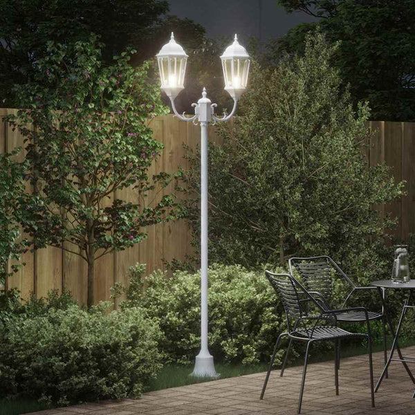 Vintage Gartenleuchte Weiß Aluminium Glas 235cm