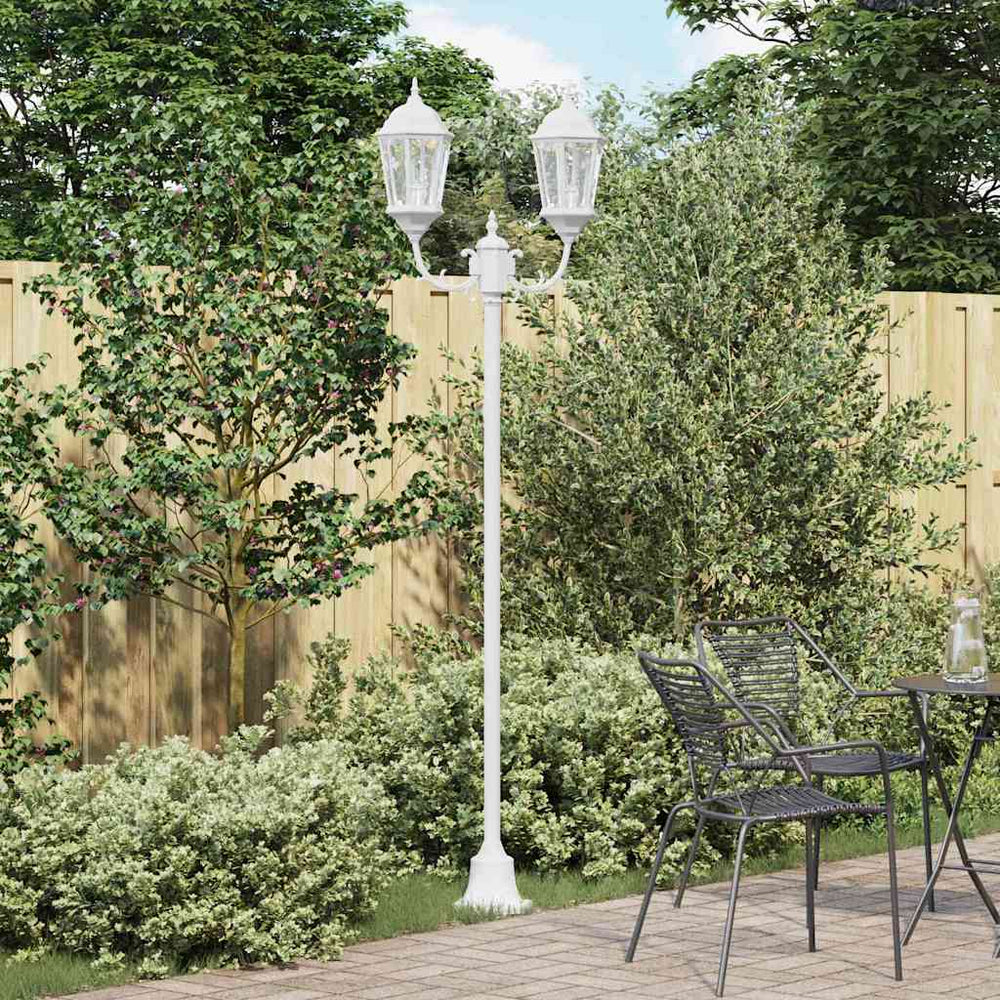 Vintage Gartenleuchte Weiß Aluminium Glas 235cm