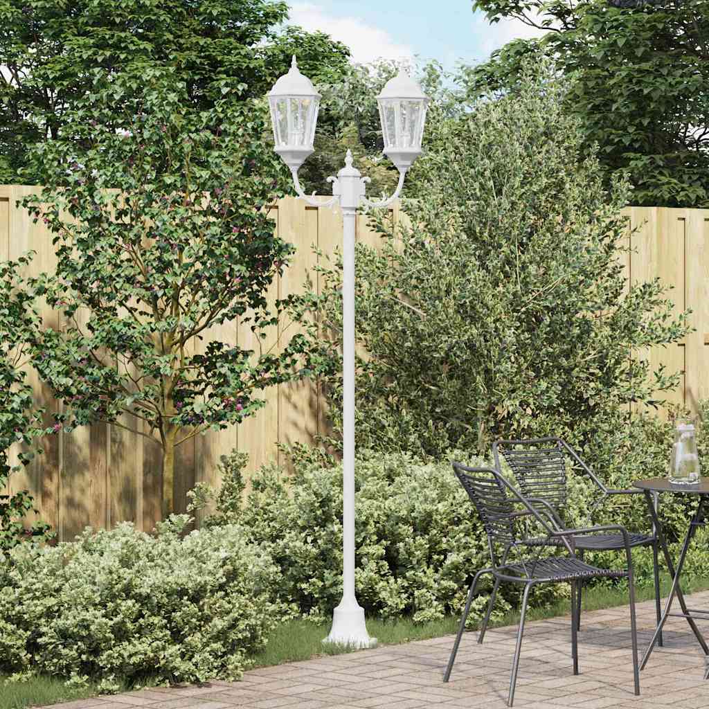 Vintage Gartenleuchte Weiß Aluminium Glas 235cm