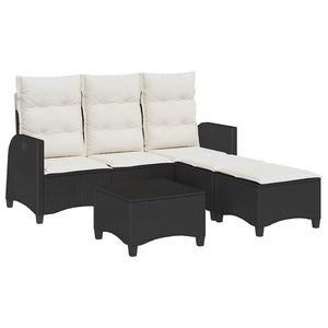 3-tlg. Garten Sofagarnitur L-Form Poly Rattan Schwarz