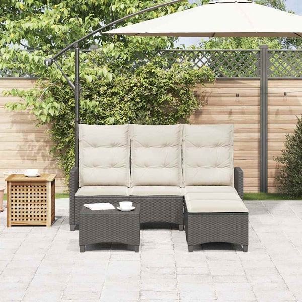 3-tlg. Garten Sofagarnitur L-Form Poly Rattan Schwarz