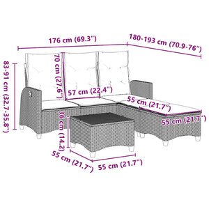 3-tlg. Garten Sofagarnitur L-Form Poly Rattan Schwarz