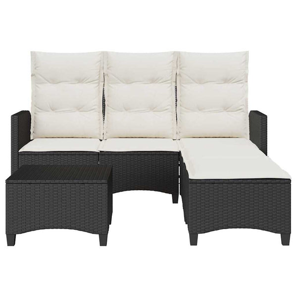 3-tlg. Garten Sofagarnitur L-Form Poly Rattan Schwarz