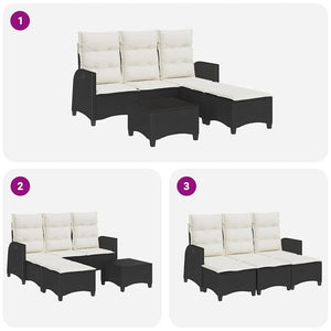 3-tlg. Garten Sofagarnitur L-Form Poly Rattan Schwarz