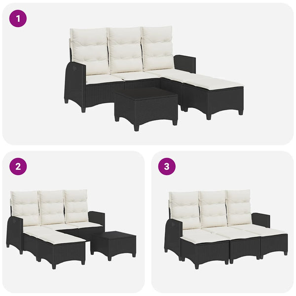 3-tlg. Garten Sofagarnitur L-Form Poly Rattan Schwarz