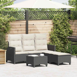 3-tlg. Garten Sofagarnitur L-Form Poly Rattan Schwarz