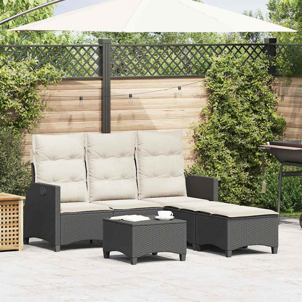 3-tlg. Garten Sofagarnitur L-Form Poly Rattan Schwarz