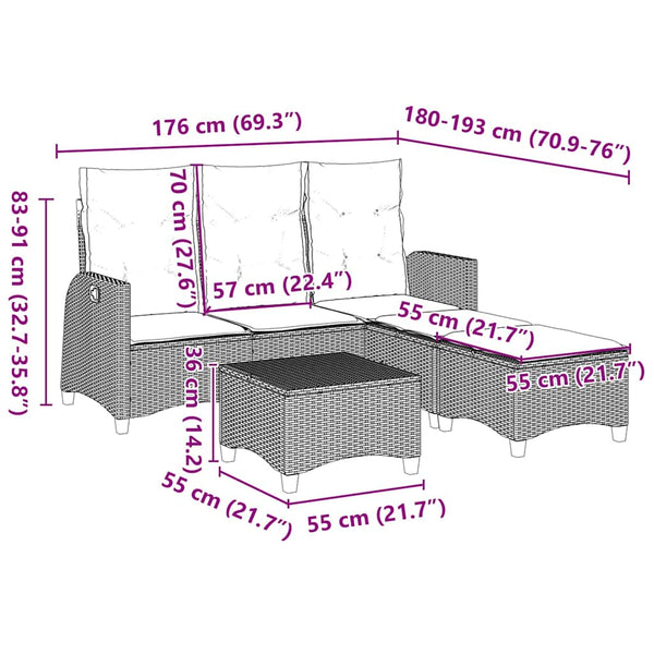 3-tlg. Garten Sofagarnitur Grau Poly Rattan