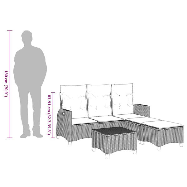 3-tlg. Garten Sofagarnitur Grau Poly Rattan