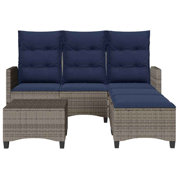 3-tlg. Garten Sofagarnitur Grau Poly Rattan