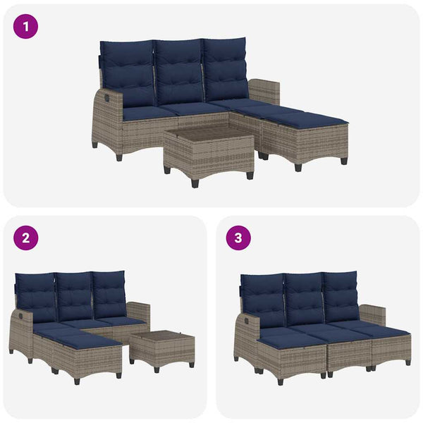 3-tlg. Garten Sofagarnitur Grau Poly Rattan
