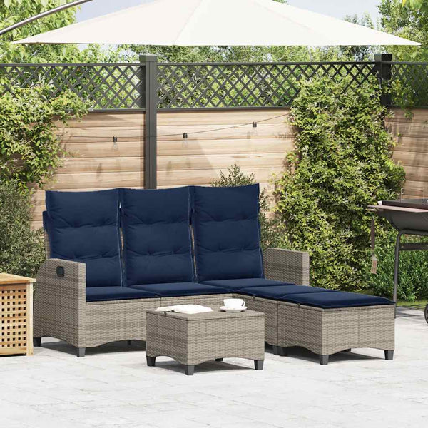 3-tlg. Garten Sofagarnitur Grau Poly Rattan