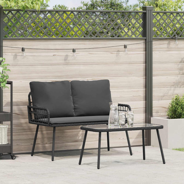 Garten Essgruppe Schwarz Poly-Rattan mit Kissen