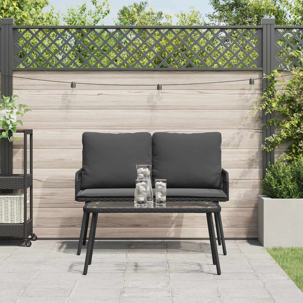 Garten Essgruppe Schwarz Poly-Rattan mit Kissen