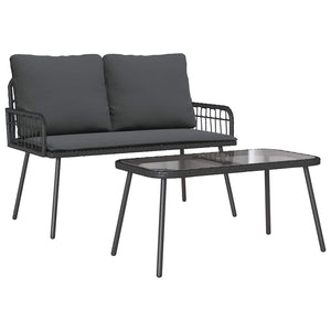 Garten Essgruppe Schwarz Poly-Rattan mit Kissen