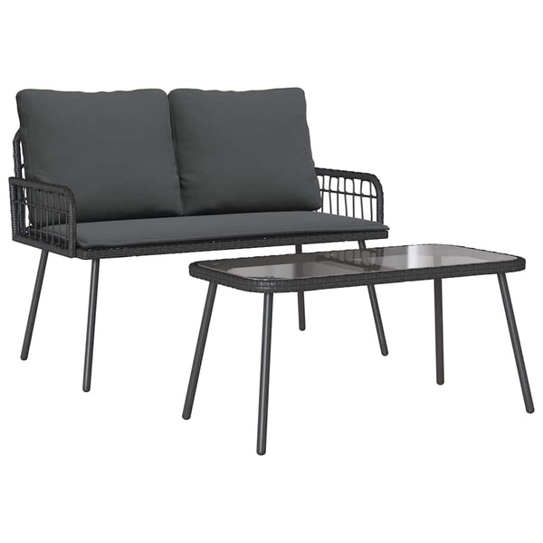 Garten Essgruppe Schwarz Poly-Rattan mit Kissen
