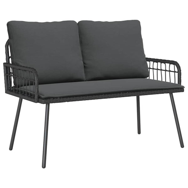 Garten Essgruppe Schwarz Poly-Rattan mit Kissen