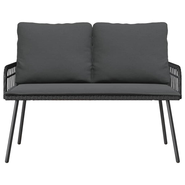 Garten Essgruppe Schwarz Poly-Rattan mit Kissen
