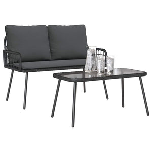 Garten Essgruppe Schwarz Poly-Rattan mit Kissen