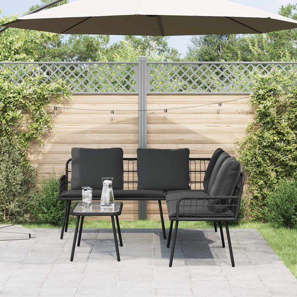 Gartensofa Set Schwarz Poly-Rattan 2-teilig