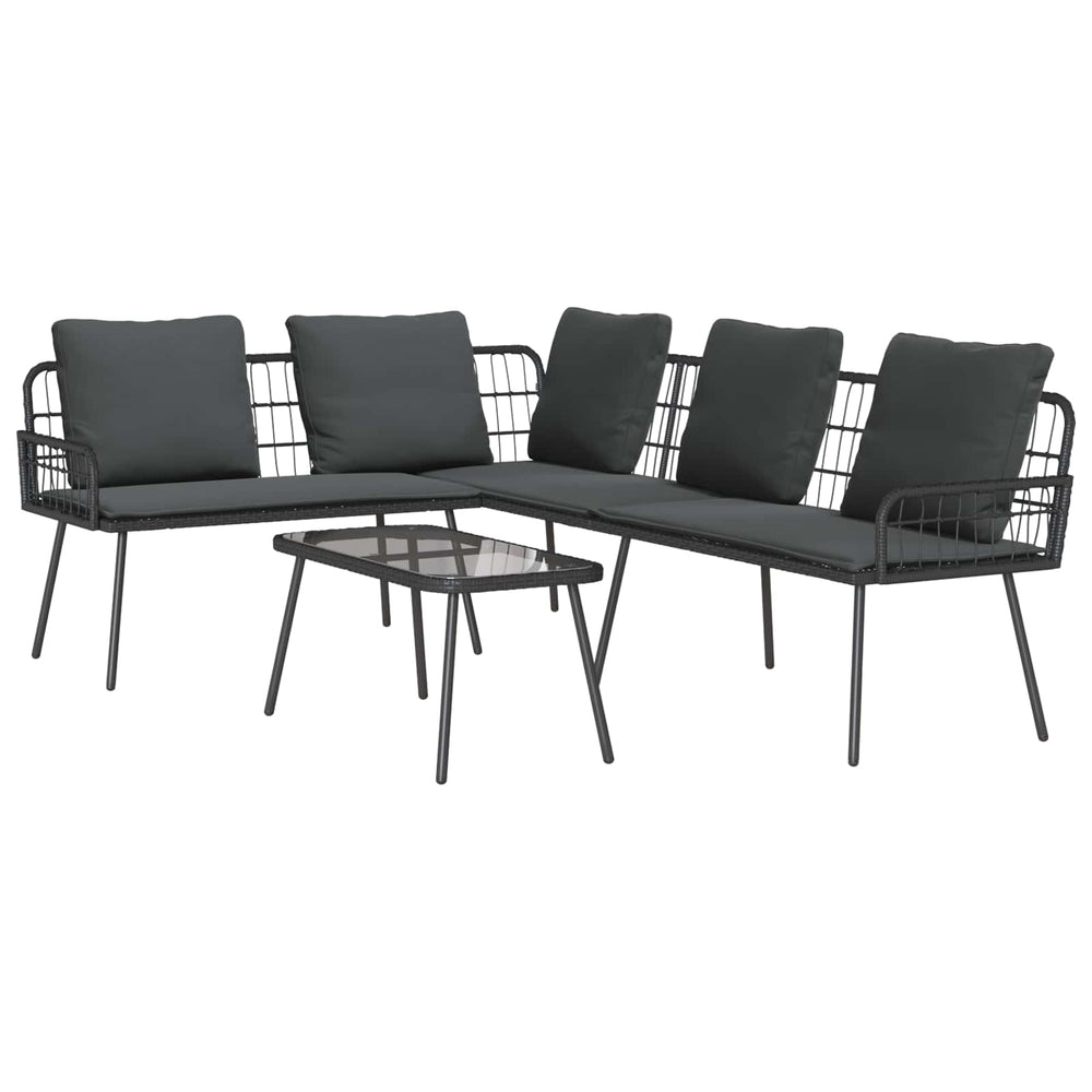 Gartensofa Set Schwarz Poly-Rattan 2-teilig