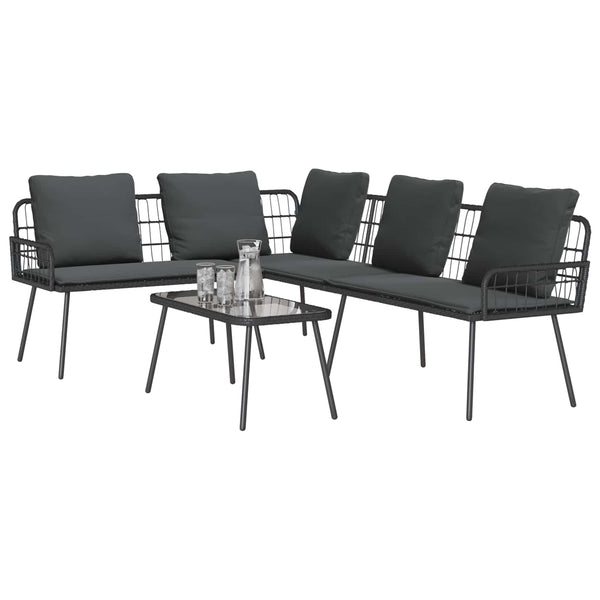 Gartensofa Set Schwarz Poly-Rattan 2-teilig