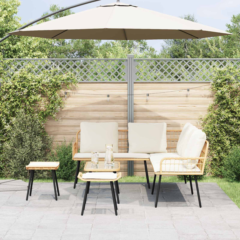 Gartensofa Set Poly-Rattan Natur 4-teilig