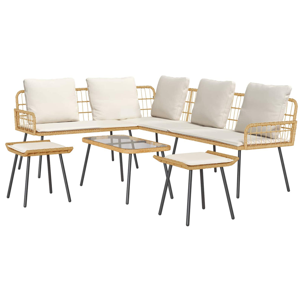 Gartensofa Set Poly-Rattan Natur 4-teilig