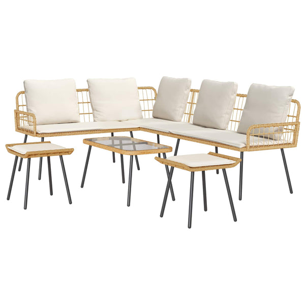 Gartensofa Set Poly-Rattan Natur 4-teilig