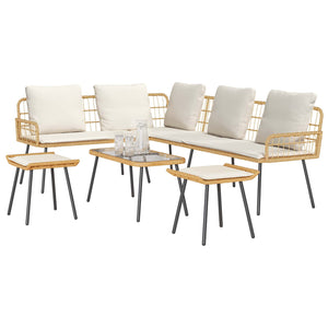 Gartensofa Set Poly-Rattan Natur 4-teilig