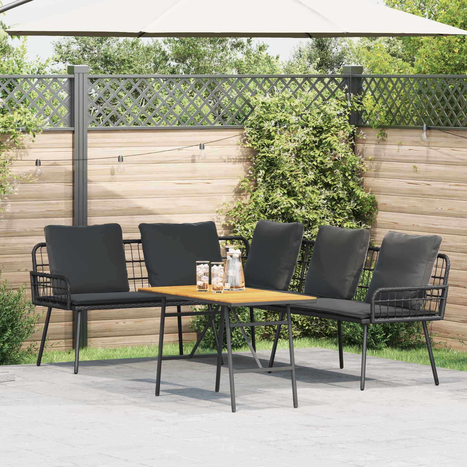 Gartensofa Set 2-teilig Schwarz Poly Rattan