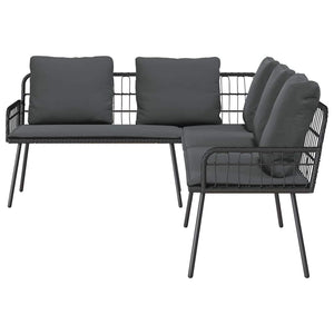 Gartensofa Set 2-teilig Schwarz Poly Rattan