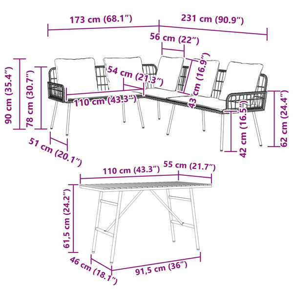 Gartensofa Set Beige Poly-Rattan 2-teilig