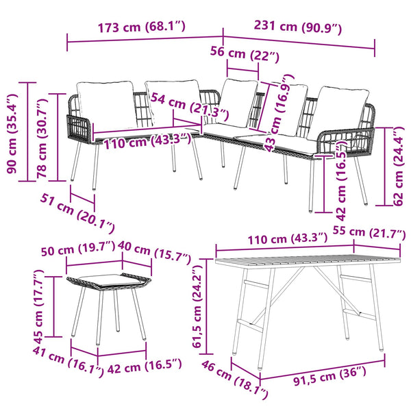 Gartensofa Set Beige Poly-Rattan 4-teilig