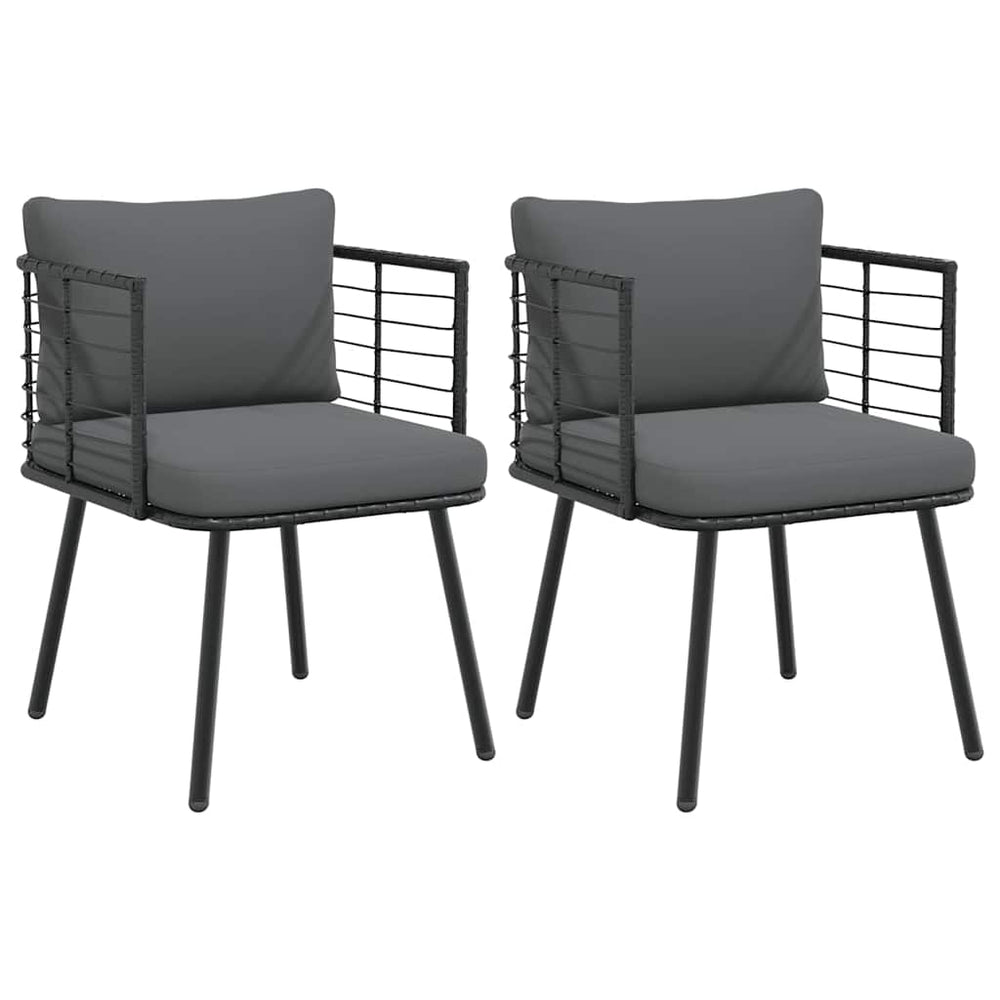 Gartenstühle 2er Set mit Kissen, Poly Rattan Schwarz