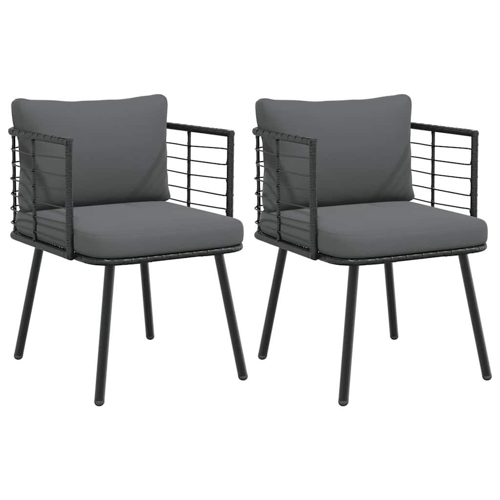 Gartenstühle 2er Set mit Kissen, Poly Rattan Schwarz