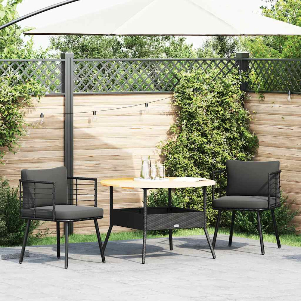 Gartenstühle 2er Set mit Kissen, Poly Rattan Schwarz