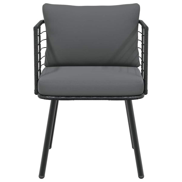 Gartenstühle 2er Set mit Kissen, Poly Rattan Schwarz