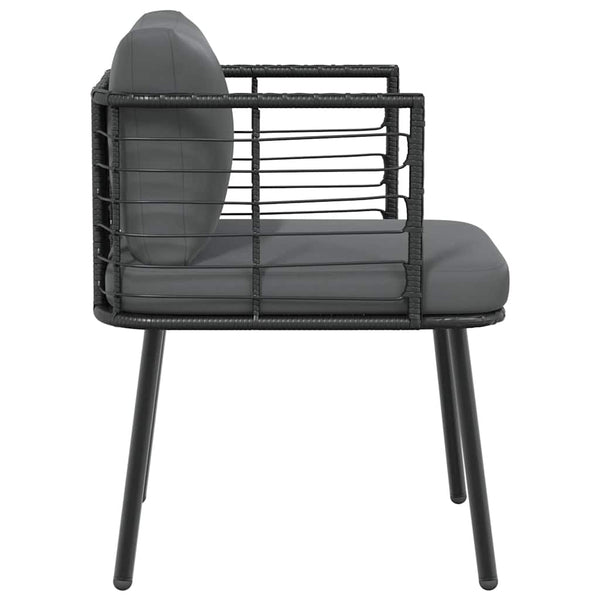 Gartenstühle 2er Set mit Kissen, Poly Rattan Schwarz