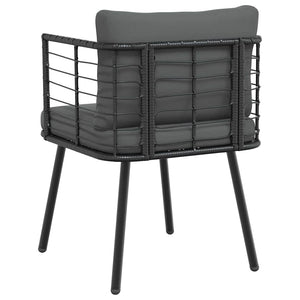 Gartenstühle 2er Set mit Kissen, Poly Rattan Schwarz