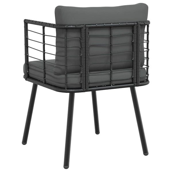 Gartenstühle 2er Set mit Kissen, Poly Rattan Schwarz