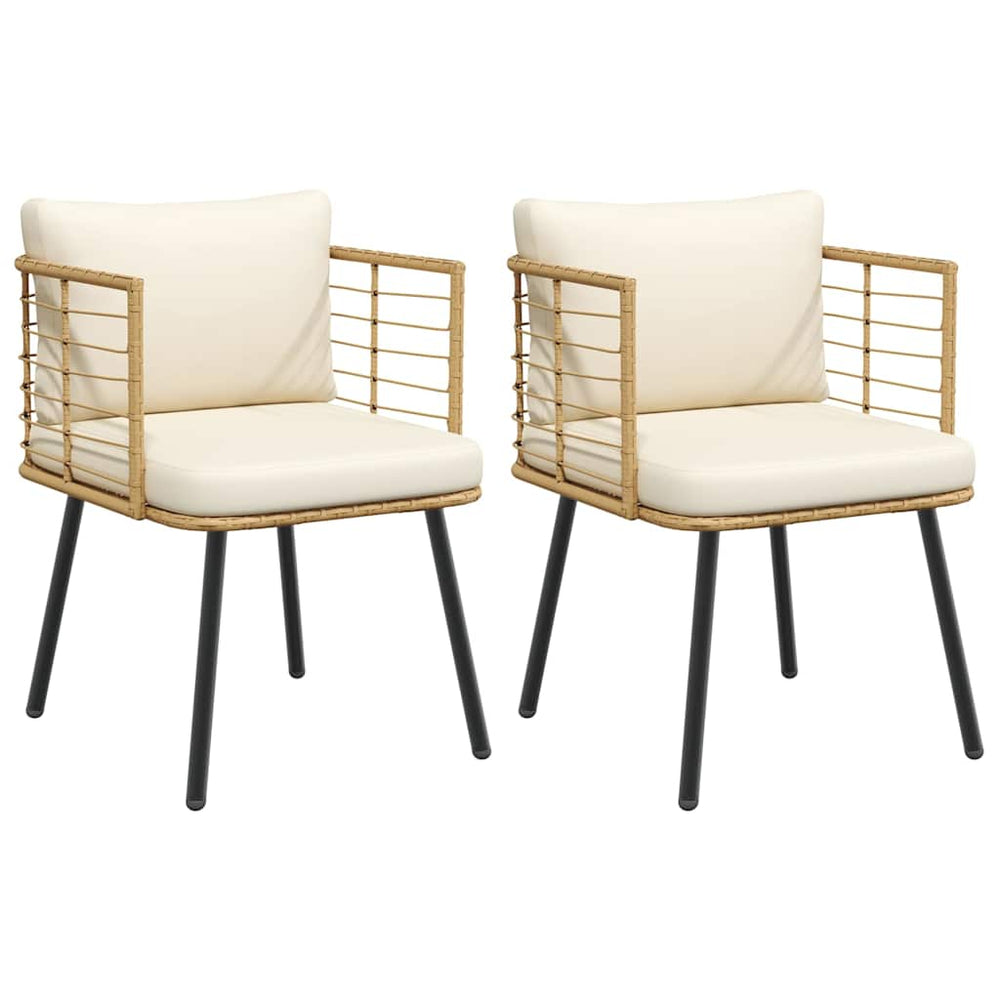 Gartenstühle 2er Set Poly Rattan Natur mit Kissen