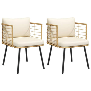 Gartenstühle 2er Set Poly Rattan Natur mit Kissen
