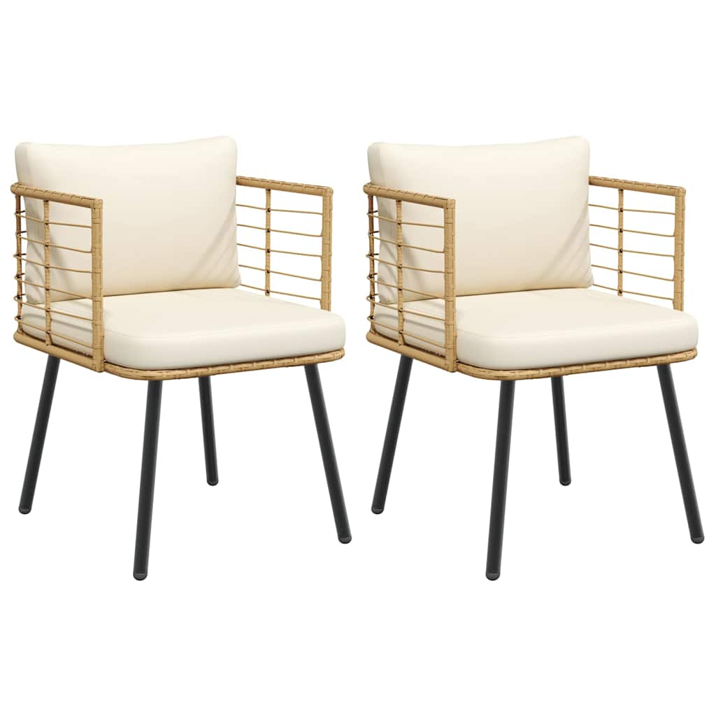 Gartenstühle 2er Set Poly Rattan Natur mit Kissen