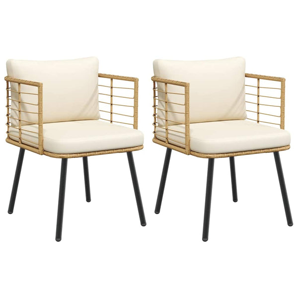 Gartenstühle 2er Set Poly Rattan Natur mit Kissen