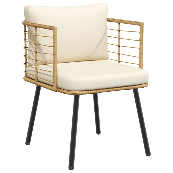 Gartenstühle 2er Set Poly Rattan Natur mit Kissen