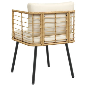 Gartenstühle 2er Set Poly Rattan Natur mit Kissen