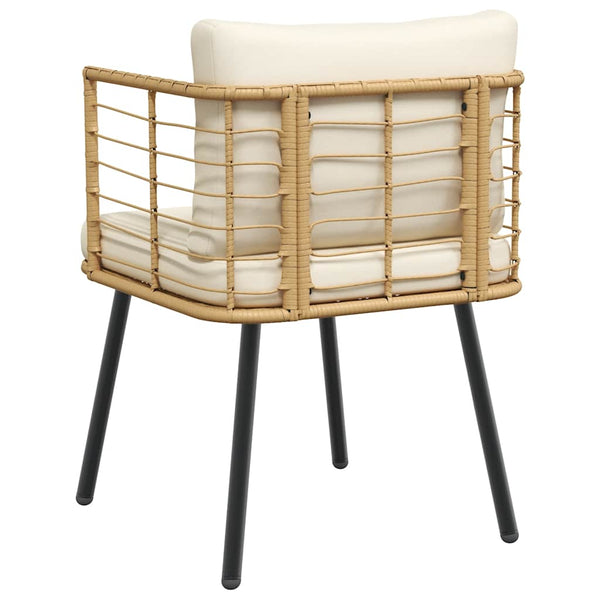 Gartenstühle 2er Set Poly Rattan Natur mit Kissen
