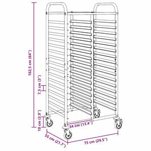 vidaXL Chariot de service avec 32 bacs GN 75x55x162,5 cm Acier inoxydable