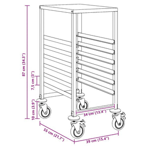 vidaXL Chariot de service avec 6 bacs GN 39x55x87 cm Acier inoxydable
